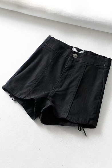 Black Dark Cool High Rise Lace Up Back Skinny Shorts for Fashion Girls