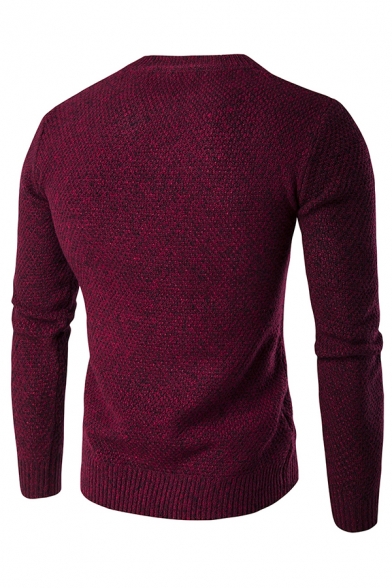 Mens Simple Whole Colored Long Sleeve Slim Fit Casual Knitted Chunky Pullover Sweater