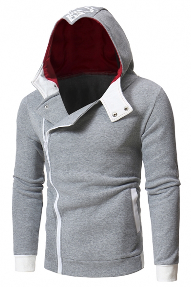 Mens Stylish Pattern Printed Long Sleeve Side Zip Up Slim Fit Casual Cosplay Assassin Hoodie