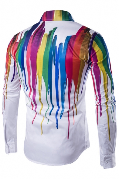 Metrosexual Men's Colorful Painting Splatter Pattern Long Sleeve Button-Up Shirt