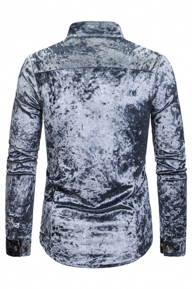 Winter Popular Inclined Button Embellished Irregular Hem Plain Diamond Velvet Shirt