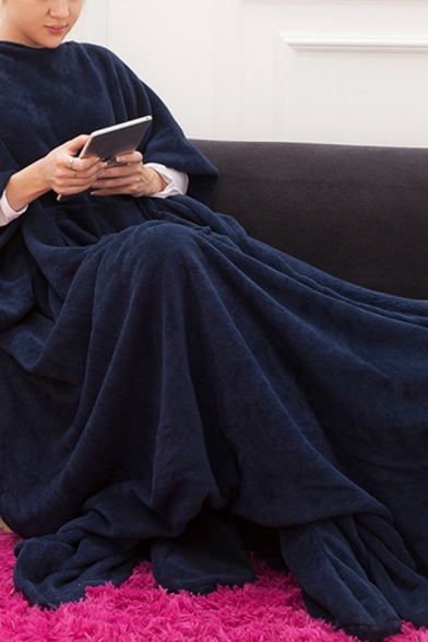 Winter Popular Plain Ultra Length Oversized Flannel Night-Robe Wearable Blanket with Pocket