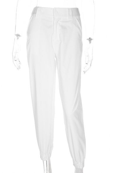 Casual Street Girls' High Waist Cuffed Ankle Length Baggy Carrot Trousers in White