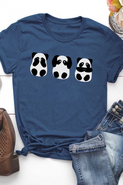 Girls Lovely Panda Printed Short Sleeve Summer Loose T-Shirt