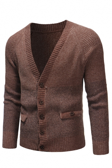 Males Casual Plain Long Sleeve V-Neck Button Down Loose Cardigan Knitted Coat