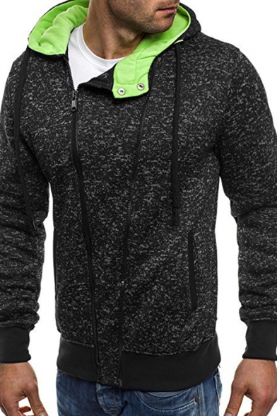 Mens Exclusive Oblique Zip Long Sleeve Slim Fit Hooded Sweatshirt Active Hoodie