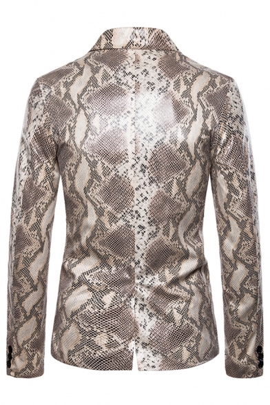 Mens Leisure Leopard Snake Skin Printed Long Sleeve One Button Slim Fit Party Suit Blazer