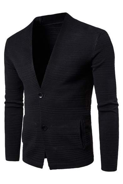 Mens Popular Plain Long Sleeve Double Button Slim Fit Casual Cardigan Coat with Pocket