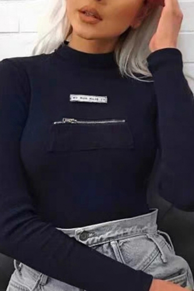 Girls' Cool Street Glove Sleeve High Neck Letter Printed Zip Detail High Cut Bodysuit