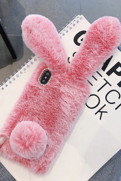 Lovely Rabbit Ears and Tail Embellished Furry Fluffy Warm Phone Case for iPhone
