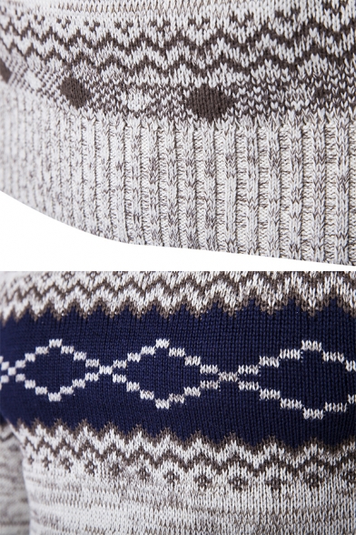 Mens New Stylish Colorblock Long Sleeve Slim Fit Casual Fair Isle Sweater Knitwear