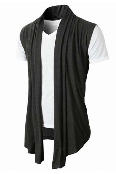 Mens Simple Plain Sleeveless Open Front Draped Casual Knitted Cardigan Vest
