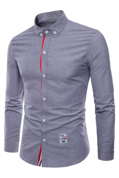 Metrosexual Men's Letter Applique Long Sleeve Stripe Ribbon Embellished Button Up Shirt