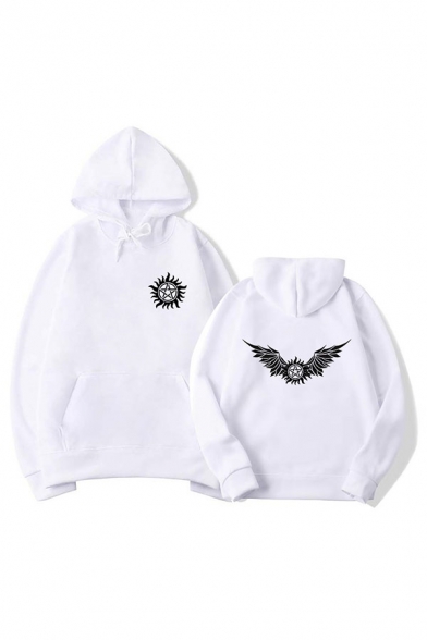 Unique Pentagram Logo Pattern Long Sleeve Pouch Pocket Baggy Pullover Hoodie