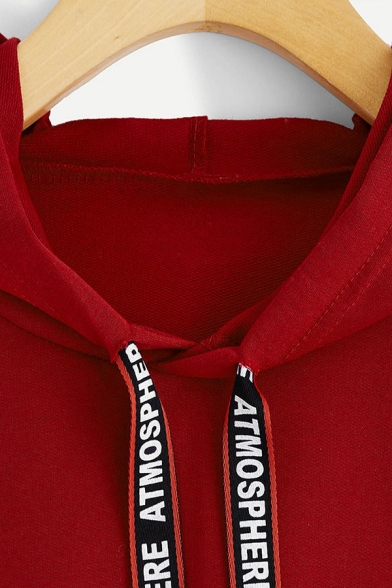 Womens Active Letter Tape Embellished Long Sleeve Cropped Drawstring Hoodie