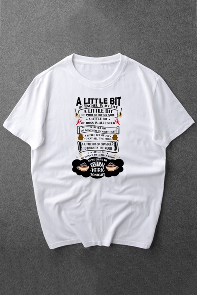 Womens Exclusive Letter A LITTLE BIT Printed Short Sleeves White Graphic T-Shirt