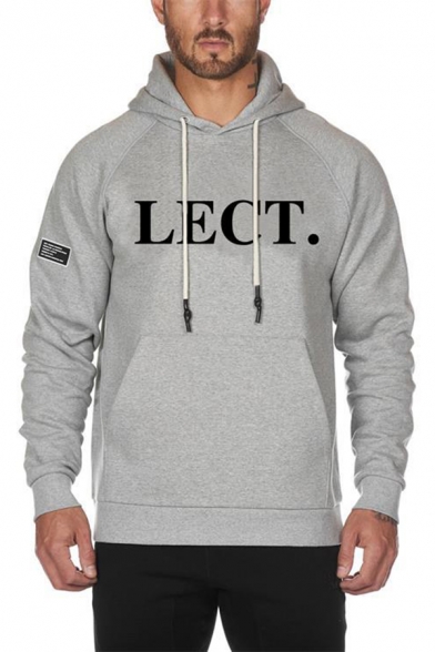 Mens Simple LECT Letter Print Long Sleeve Fitted Drawstring Hoodie