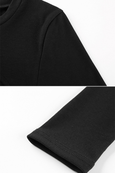 Unique Street Long Sleeve Crew Neck Cut Out Hollow Out Bow-Tie Slim Fit Black Crop T-Shirt for Women