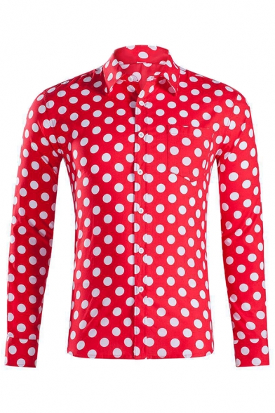 Classic Polka Dot Pattern Long Sleeve Single Breasted Cotton Shirt for Shirt
