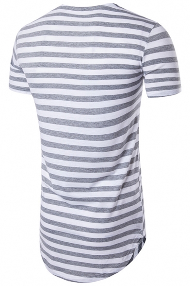 Generic Mens Fashion Patterns Short Sleeve Curved Hem Slim Jersey T-Shirt 