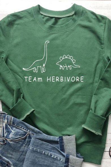 Ladies Simple Letter TEAM HERBIVORE Printed Long Sleeve Oversized Graphic Sweatshirt