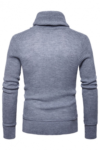 Mens Casual Plain Drawstring Cowl Neck Long Sleeve Slim Fit Chunky Knit Pullover Sweater