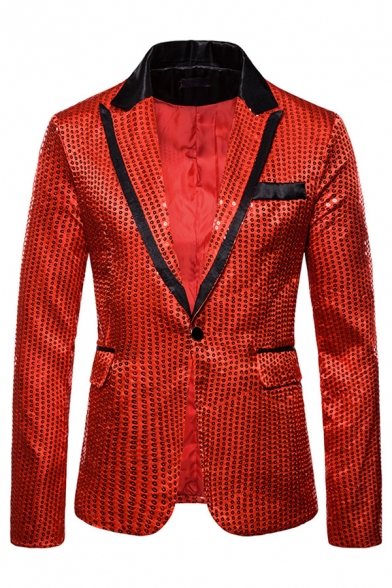 Mens Cool Fashion Sequins Embellished Single Button Preside Stage Suit Outwear Blazer for Nightclub