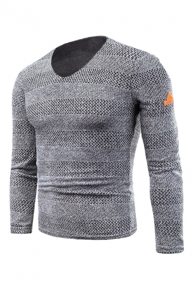 Mens Popular Solid Color Long Sleeve Hollow Out Knitted Slim Fit Pullover Sweater