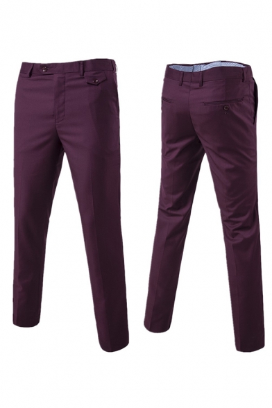 Mens Popular Solid Color Zip Front Slim Business Suit Pants Dress Pants