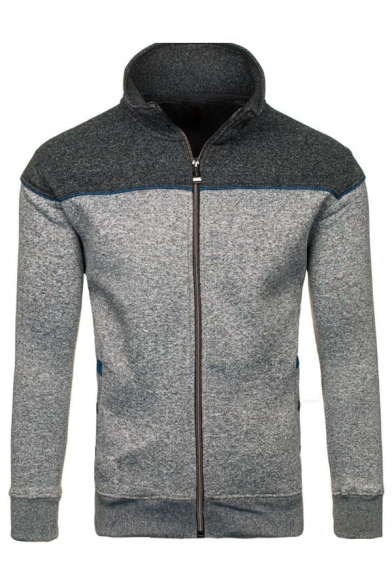 Mens Unique Colorblock Long Sleeves Zip Up Side Pocket Fitted Sweatshirt Track Jacket