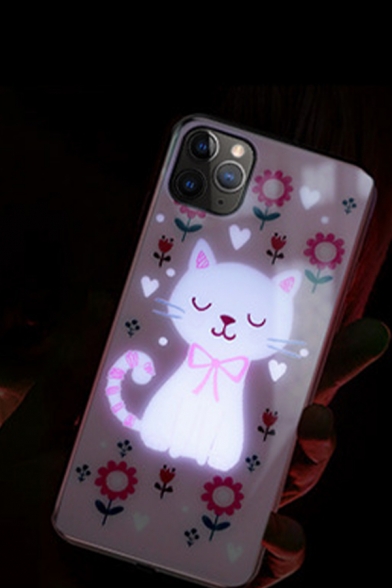 Unique Cute Cat Floral Pattern Incoming Call Lights Up Phone Case for iPhone
