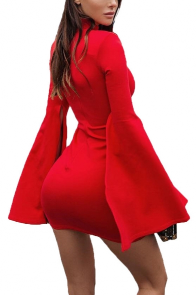 Unique Sexy Girls Detached Sleeve High Neck Mini Prom Gown Tight Dress 