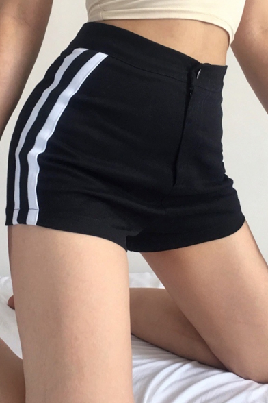 Women's Basic Sexy Mid Rise Contrasted Piped Skinny Leggings Shorts in Black