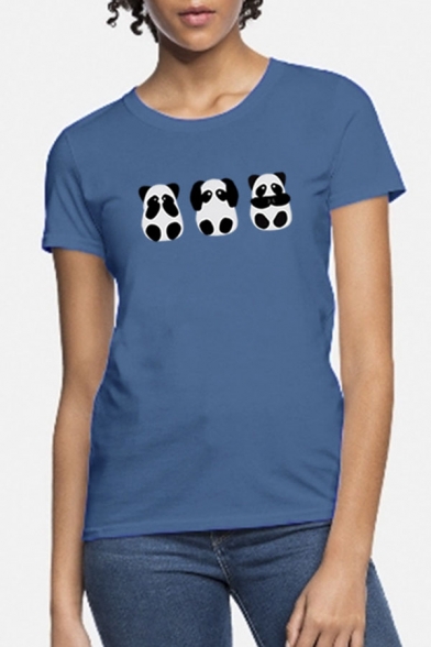 Womens Lovely Panda Printed Short Sleeve Round Neck Slim Fit Summer T-Shirt
