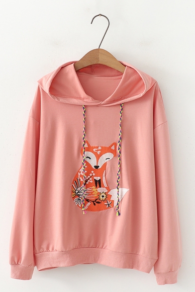 Download Womens Simple Fox Embroidery Pattern Long Sleeve Loose ...