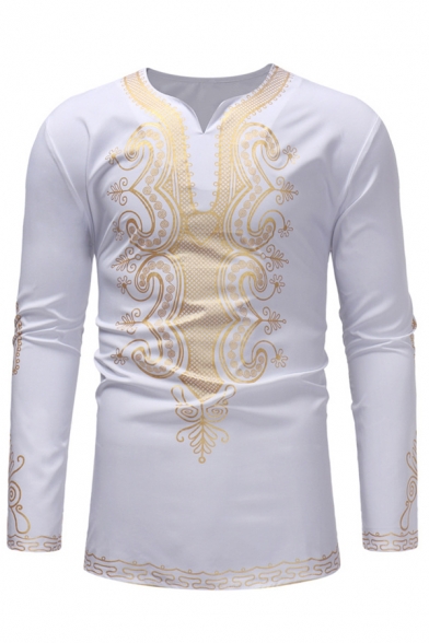 Sweatwater Mens All-Match Printed Long-Sleeve Africa Ethnic Style Top Shirts 
