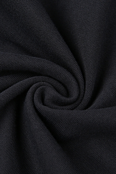 Dark Street Glove Sleeve Mock Neck Cut Out Back Letter Print Button Detail Fitted Black Bodysuit in Black