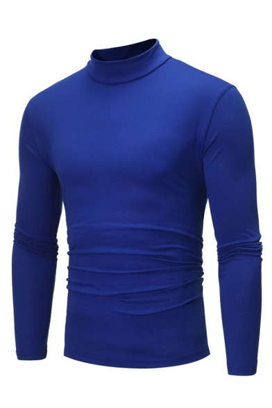 Fall and Winter Popular Solid Color Mock Neck Long Sleeve Slim Fit Casual Tee