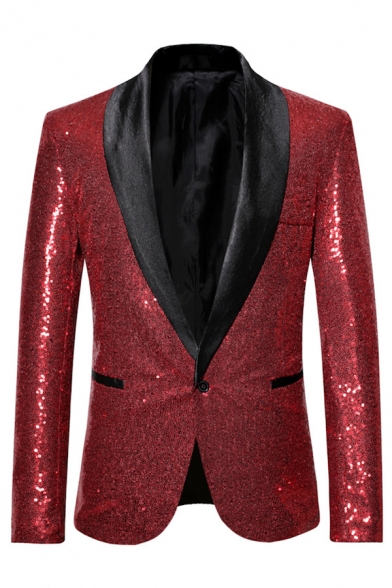 Mannlicher Glitzer Mode Schalkragen Langarm One Button Buhnenkostum Pailletten Smoking Blazer Beautifulhalo Com