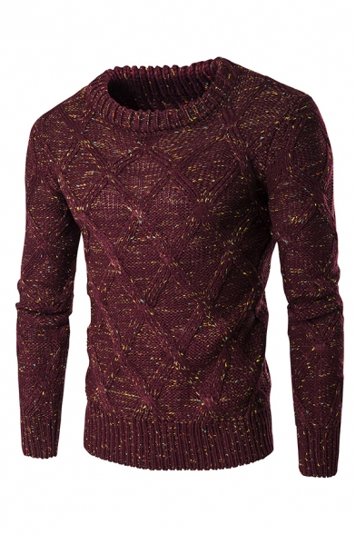 Mens Hot Popular Long Sleeve Round Neck Cable Knit Confetti Sweater Jumper