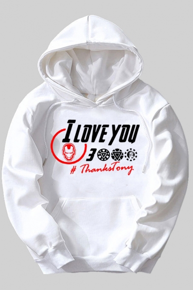 Unisex Letter I LOVE YOU 3000 THANKS TONY Print Long Sleeve Pullover Hoodie