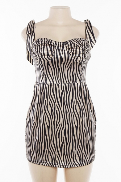 Womens Chic Zebra Printed Spaghetti Straps Mini A-Line Night Club Dress