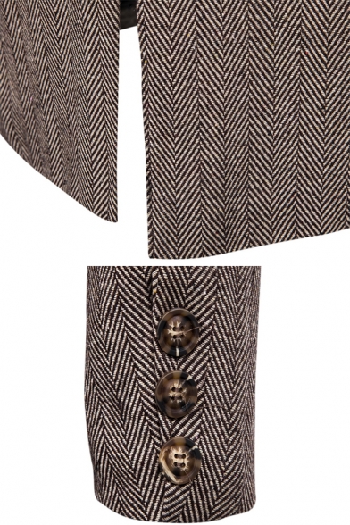 Designer Fake Two Piece Panel Long Sleeve Button Decoration Slim-Fit Plain Longline Herringbone Overcoat Wool Coat