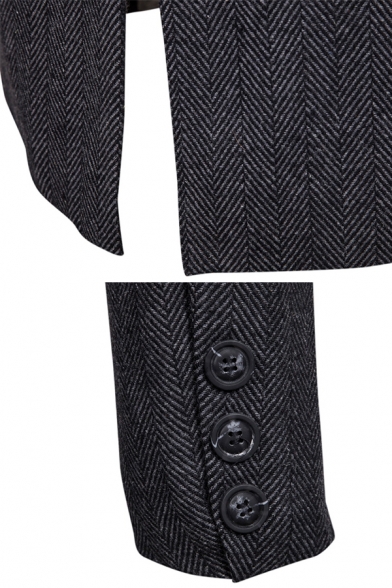 Designer Fake Two Piece Panel Long Sleeve Button Decoration Slim-Fit Plain Longline Herringbone Overcoat Wool Coat