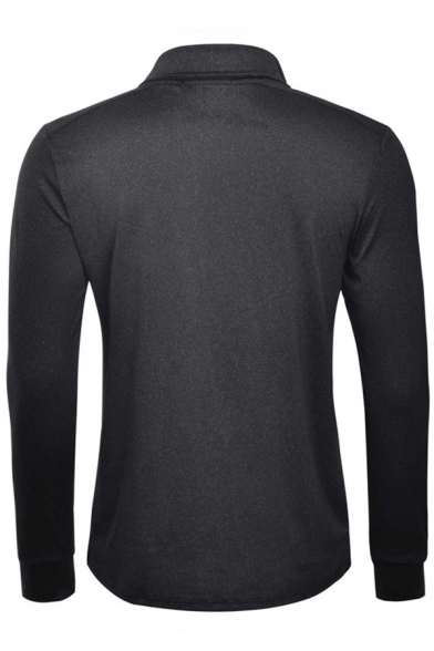Mens Outdoor Sport Plain Long Sleeve Quick-Dry Slim Fitted Basic Polo Shirt