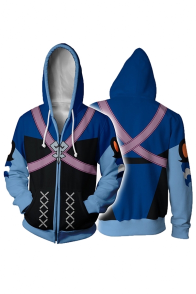 Popular Anime Character Cosplay Blue Long Sleeve Zip Placket Casual Sports Hoodie
