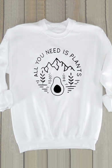 Simple Letter ALL YOU NEED IS PLANTS Printed Long Sleeve Crew Neck Graphic Sweatshirt