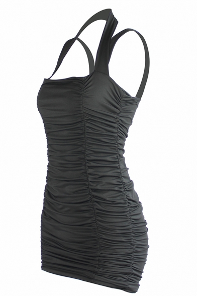 Summer New Trendy Plain Halter Strappy Mini Bandage Dress for Night Club
