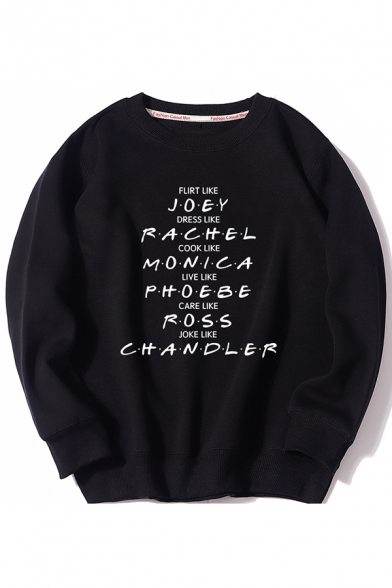 Unisex Casual Names of Characters Printed Crew Neck Loose Pullover Sweatshirt