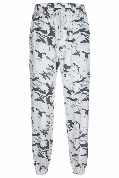 Hip Hop Girls' Drawstring Waist Camo Printed Cuffed Oversize Long Carrot Sweatpants in Grey